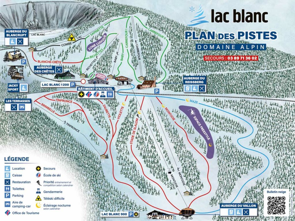 Plan des pistes du domaine de ski alpin station du Lac Blanc Vosges