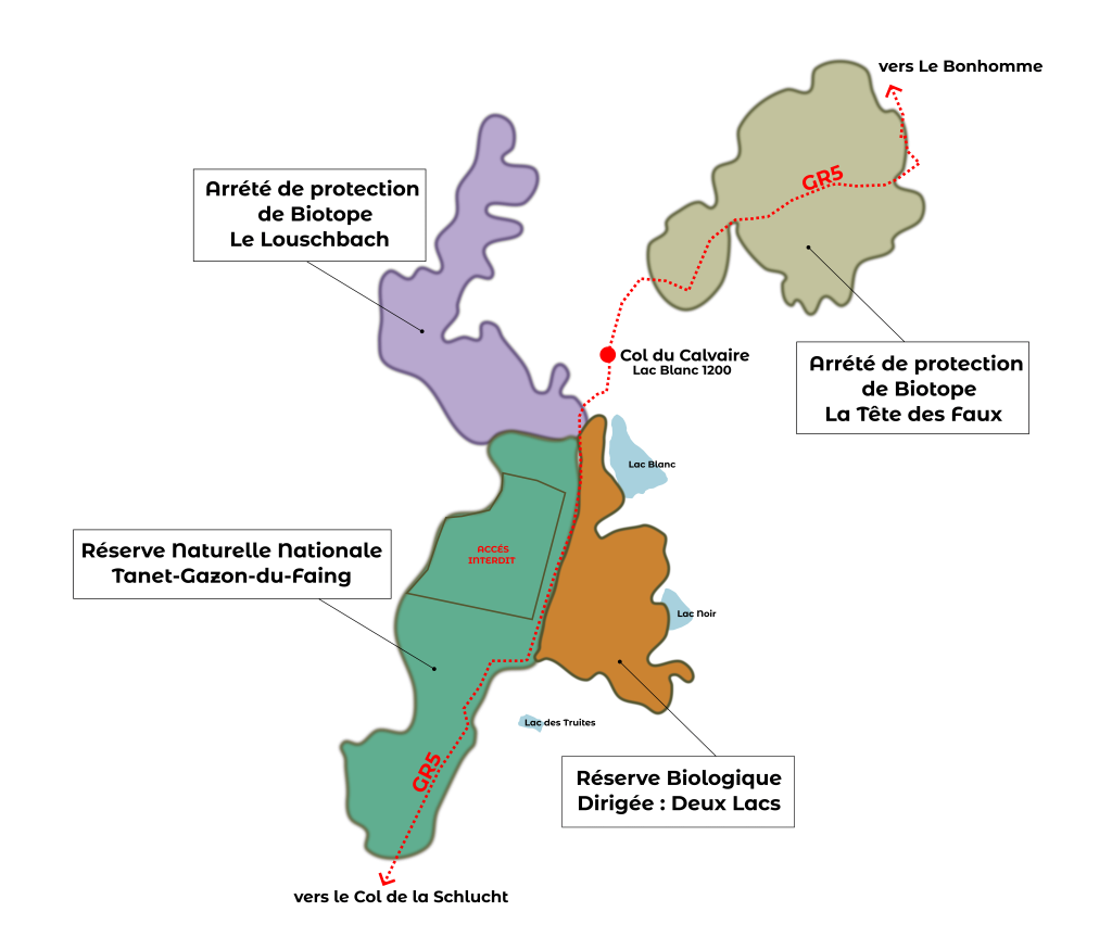 Carte des zones protégées pour le bivouac autour de la station du Lac Blanc