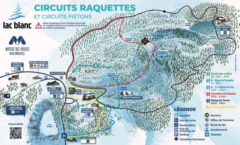 Plan des circuits raquettes Lac Blanc Vosges