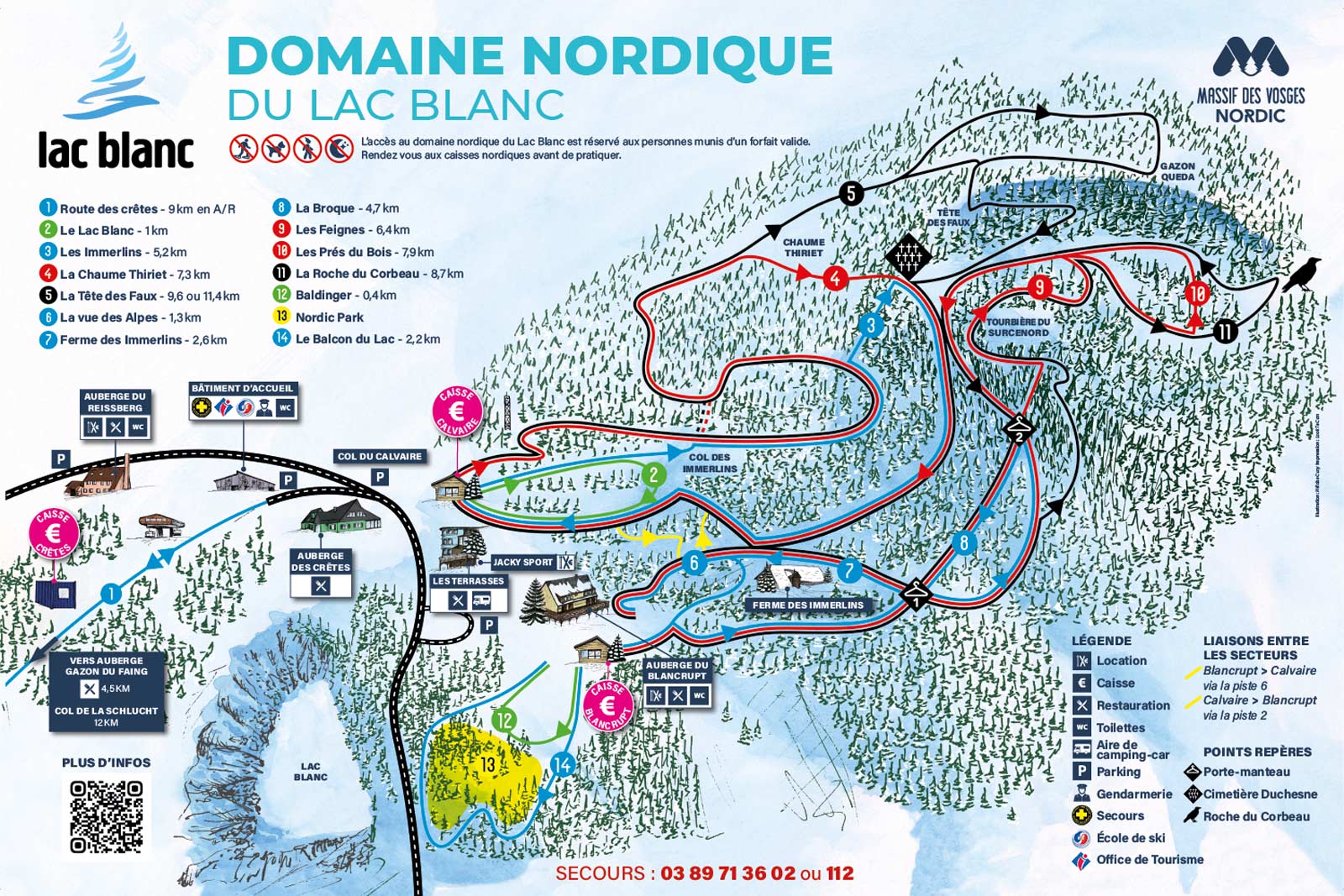 Plan des pistes de ski nordique de la station du Lac Blanc - Massif des Vosges